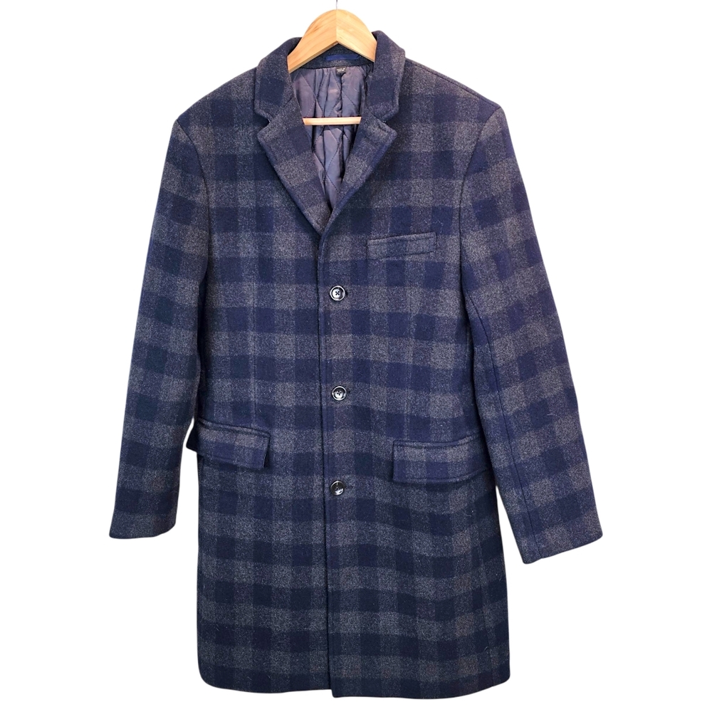 J.Crew Ludlow Plaid Wool Topcoat Navy Gray Check Wool Blend Classic 40R - Picture 3 of 12